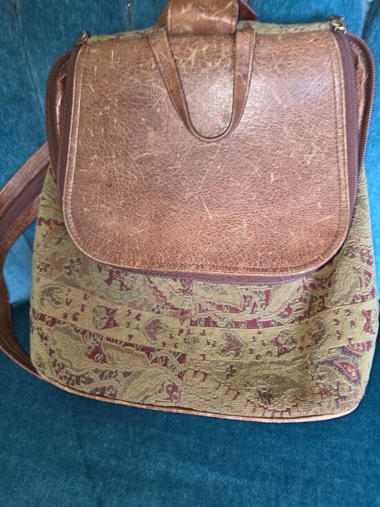 Vintage J. Jill Tapestry Leather Sling Bag Boho Southwestern Purse main image 13